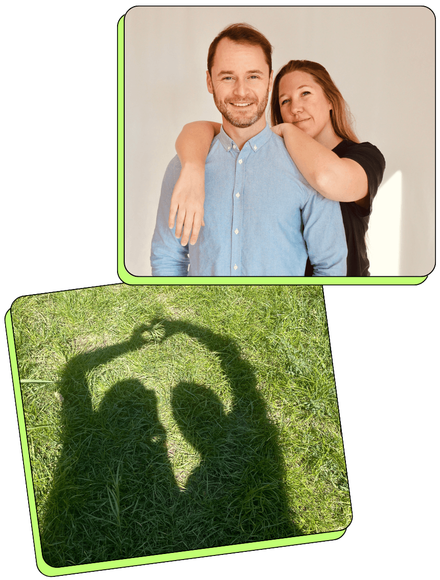Claire and Sebastian together, with their shadows forming a heart